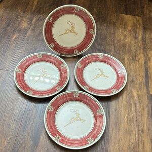 Pier 1 Vintage Rustic Reindeer Christmas Salad Plates, Set of 4, like new